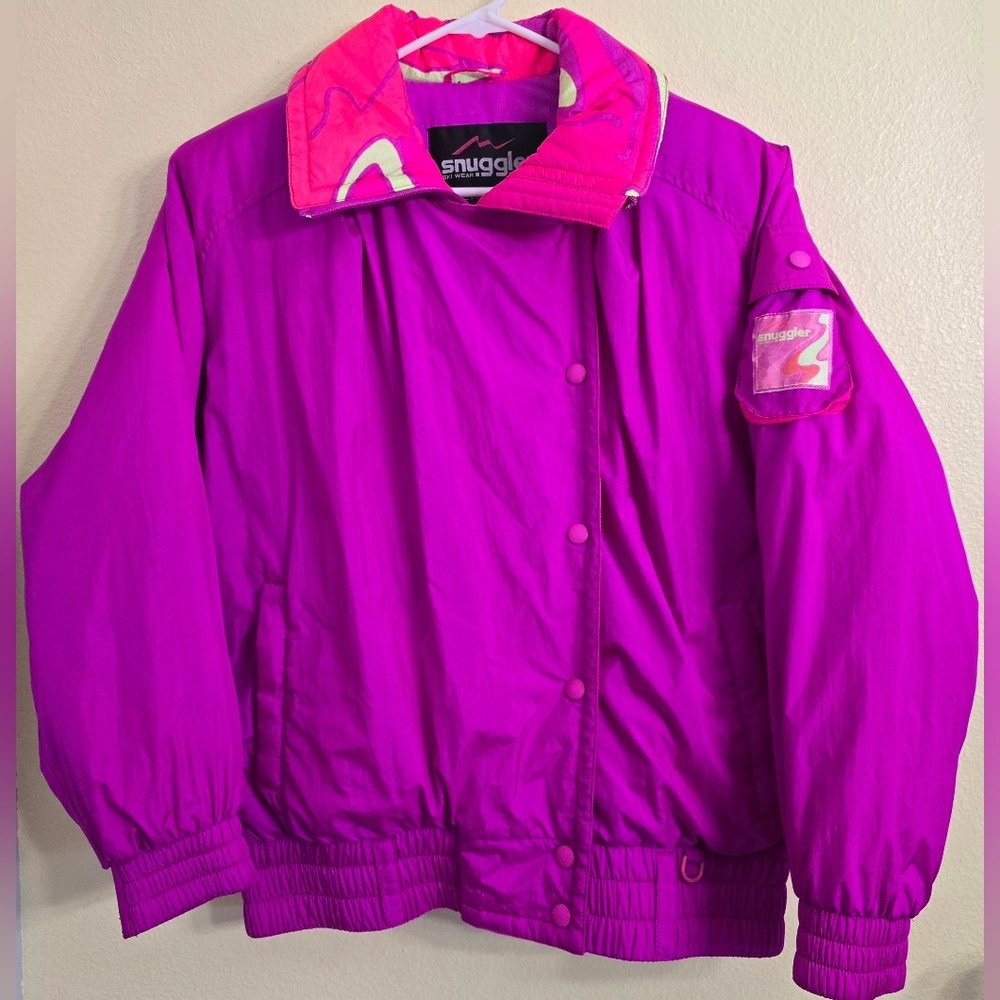 Vintage 80s Ski Jacket Womens Medium Fantasy Pink Neon